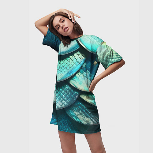 Женская длинная футболка Чешуя крупной рыбы / 3D-принт – фото 3