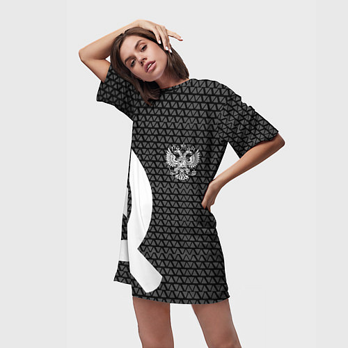 Женская длинная футболка Герб РФ паттерн стиль ссср / 3D-принт – фото 3