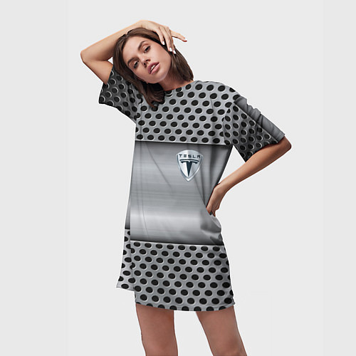Женская длинная футболка Tesla металлическая сетка / 3D-принт – фото 3