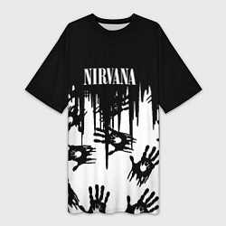 Футболка женская длинная Nirvana rok hand, цвет: 3D-принт