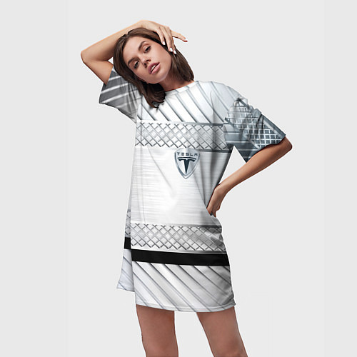 Женская длинная футболка Tesla metal auto / 3D-принт – фото 3
