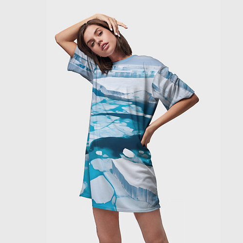 Женская длинная футболка Арктический лед / 3D-принт – фото 3