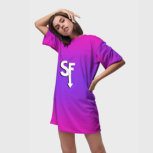 Женская длинная футболка Sally Face neon gradient / 3D-принт – фото 3