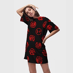 Футболка женская длинная Twenty one pilots rose pattern, цвет: 3D-принт — фото 2