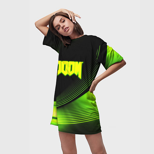 Женская длинная футболка Doom абстракция кислотная / 3D-принт – фото 3