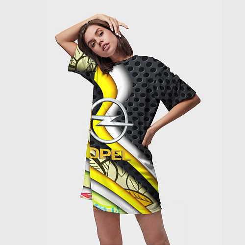 Женская длинная футболка Opel абстракция волны / 3D-принт – фото 3