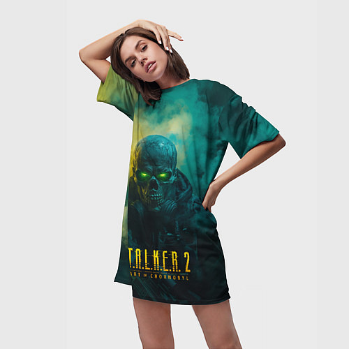 Женская длинная футболка Stalker 2 скелет в форме / 3D-принт – фото 3