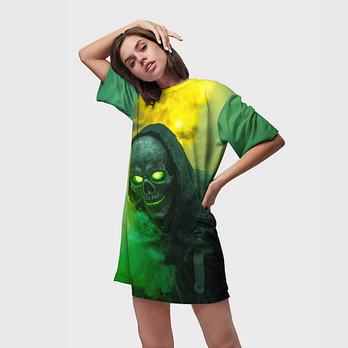 Женская длинная футболка Stalker 2 скелет череп / 3D-принт – фото 3