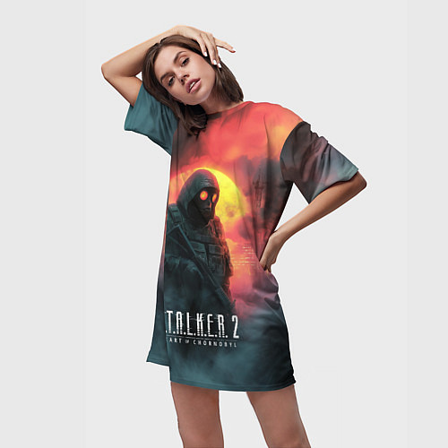 Женская длинная футболка Stalker 2 радиоактивный фон / 3D-принт – фото 3