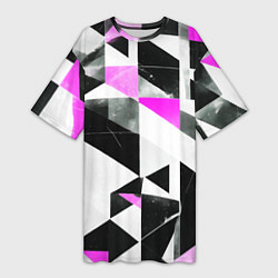 Футболка женская длинная Black and pink abstraction on a white background, цвет: 3D-принт