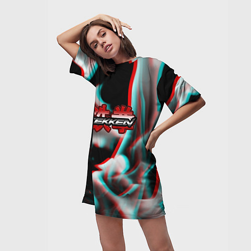 Женская длинная футболка Tekken fire glitch / 3D-принт – фото 3