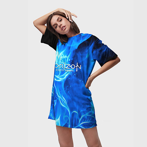 Женская длинная футболка Horizon zero dawn flower / 3D-принт – фото 3