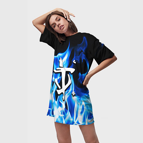 Женская длинная футболка Doom fire logo steel / 3D-принт – фото 3