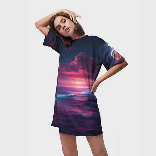 Женская длинная футболка Night sea / 3D-принт – фото 3