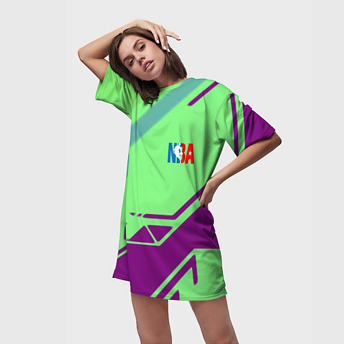 Женская длинная футболка NBA geometry sport / 3D-принт – фото 3