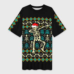 Футболка женская длинная Танцующий скелет на Рождество, цвет: 3D-принт