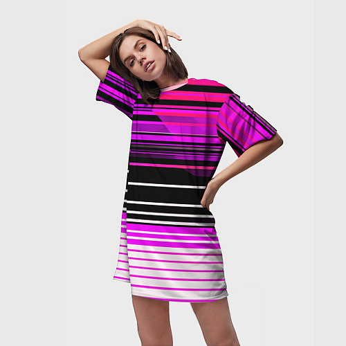 Женская длинная футболка Разноцветные вертикальные линии / 3D-принт – фото 3