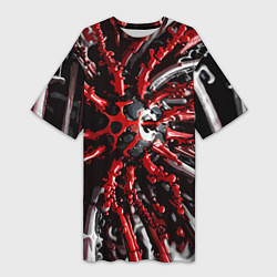 Футболка женская длинная Красно-белая инфекция, цвет: 3D-принт