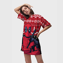 Футболка женская длинная Дэдпул новогодний узор, цвет: 3D-принт — фото 2