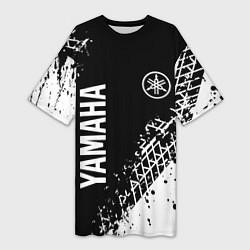 Футболка женская длинная Yamaha - следы от шин, цвет: 3D-принт