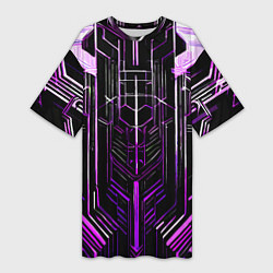 Футболка женская длинная Purple lines on a black background, цвет: 3D-принт