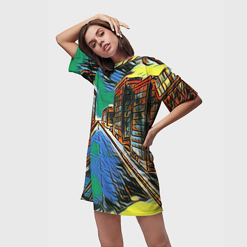 Женская длинная футболка Улица проспект городской / 3D-принт – фото 3