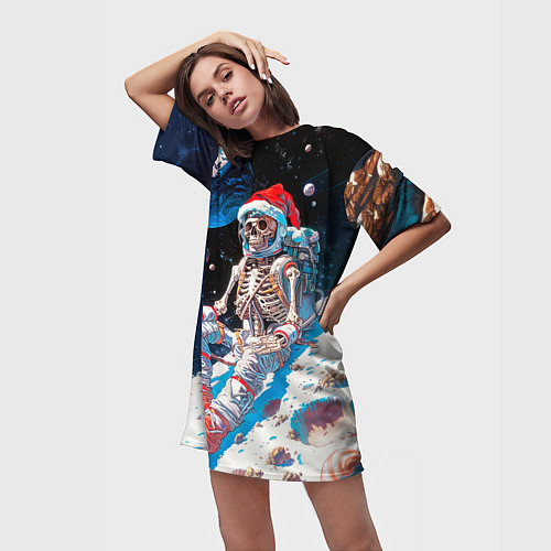 Женская длинная футболка Санта скелет астронавт / 3D-принт – фото 3