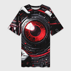 Футболка женская длинная Красная сфера киберпанк, цвет: 3D-принт