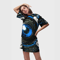 Футболка женская длинная Синяя сфера киберпанк, цвет: 3D-принт — фото 2