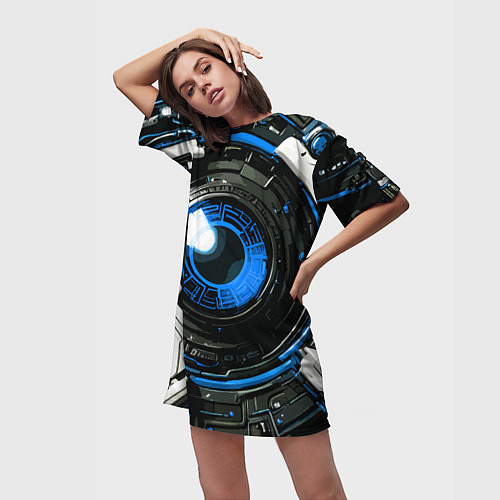 Женская длинная футболка Синяя сфера киберпанк / 3D-принт – фото 3