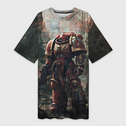 Футболка женская длинная Космодесантник с болтером, цвет: 3D-принт