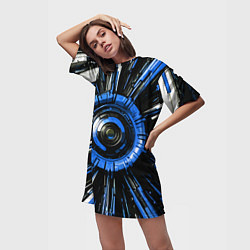 Футболка женская длинная Чёрно-синяя сфера киберпанк, цвет: 3D-принт — фото 2