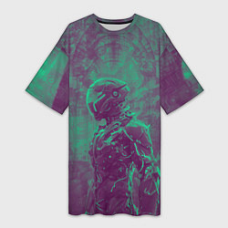 Футболка женская длинная Киборг в пурпурных тонах, цвет: 3D-принт