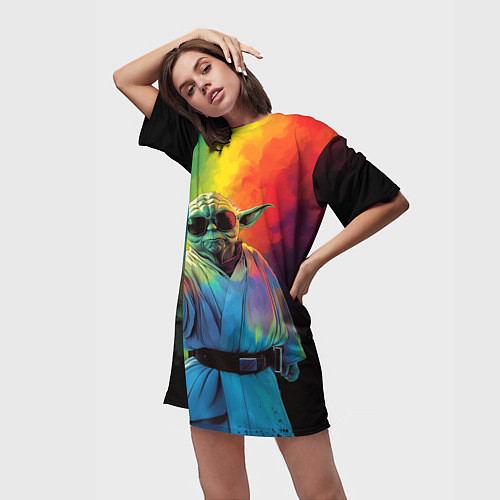 Женская длинная футболка Крутой Йода - Звездные войны / 3D-принт – фото 3