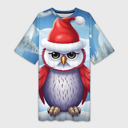 Футболка женская длинная Зимний совенок в шапочке, цвет: 3D-принт