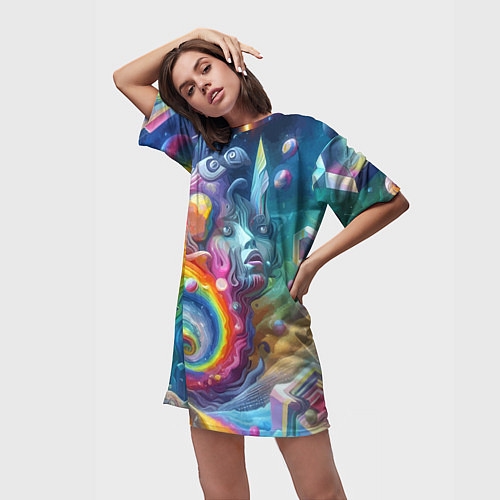 Женская длинная футболка Абстрактное граффити с лицом девушки / 3D-принт – фото 3