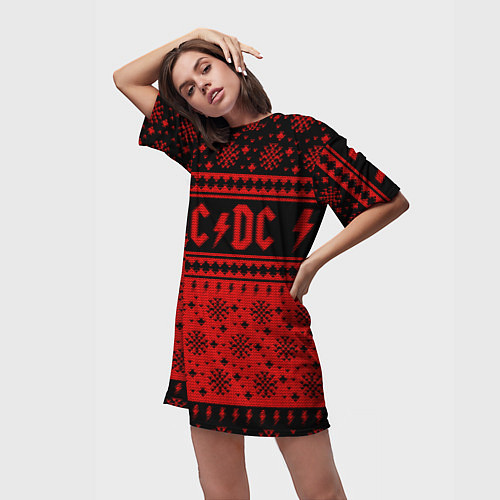 Женская длинная футболка ACDC christmas sweater / 3D-принт – фото 3