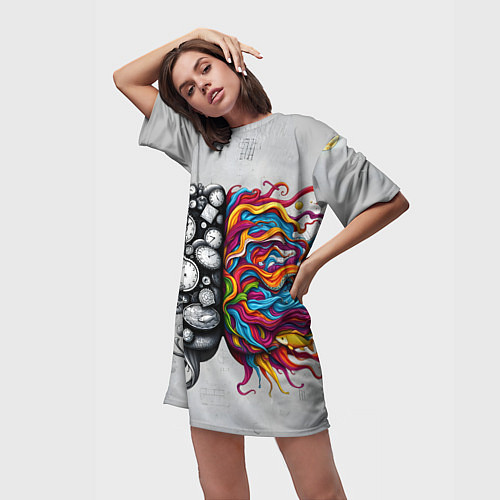 Женская длинная футболка Полушария мозга / 3D-принт – фото 3