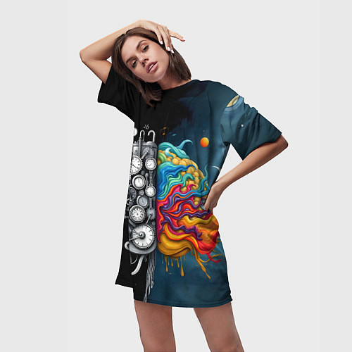 Женская длинная футболка Креативный мозг / 3D-принт – фото 3