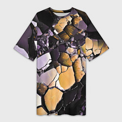 Футболка женская длинная Чёрно-жёлтый камень, цвет: 3D-принт