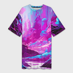 Футболка женская длинная Фиолетовая кислотная абстракция, цвет: 3D-принт