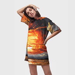 Футболка женская длинная Багровый закат, цвет: 3D-принт — фото 2