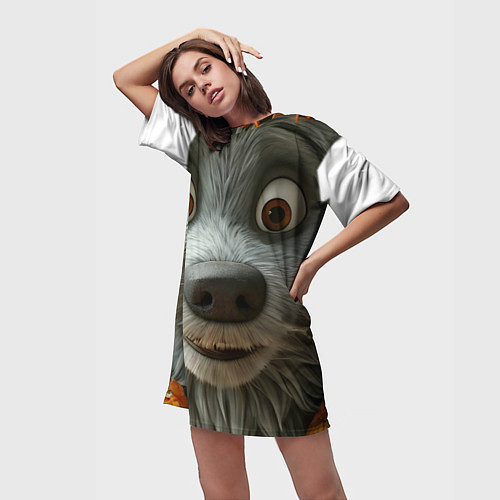 Женская длинная футболка Волк и цыпа / 3D-принт – фото 3