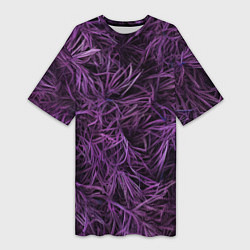 Футболка женская длинная Фиолетовая трава на чёрном фоне, цвет: 3D-принт