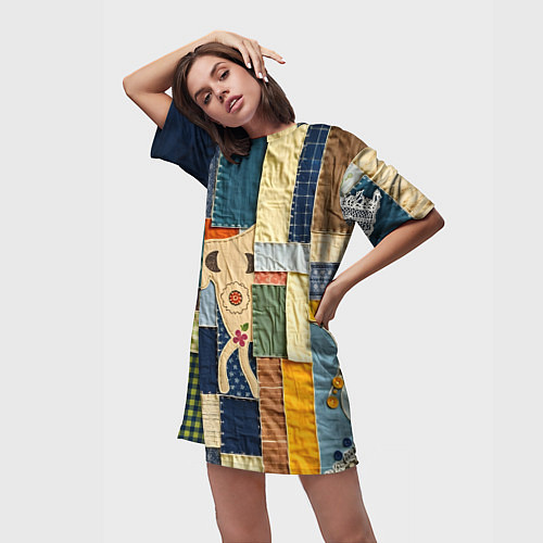 Женская длинная футболка Пэчворк с собакой / 3D-принт – фото 3