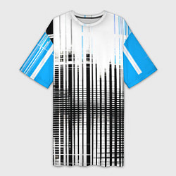 Футболка женская длинная Сине-чёрный гранж на белом фоне, цвет: 3D-принт