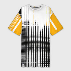 Футболка женская длинная Жёлто-чёрный гранж на белом фоне, цвет: 3D-принт