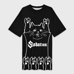 Футболка женская длинная Sabaton: cat rock, цвет: 3D-принт