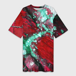 Футболка женская длинная Голубой минерал в красном камне, цвет: 3D-принт