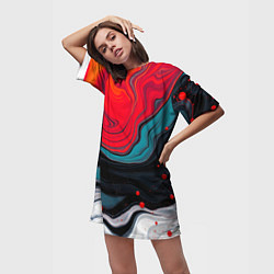 Футболка женская длинная Абстракция эбру, цвет: 3D-принт — фото 2